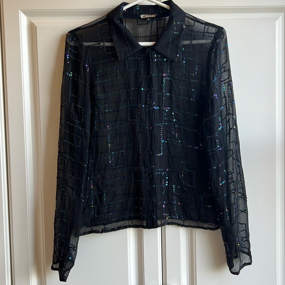 Sequin black sheer blouse , Disco!